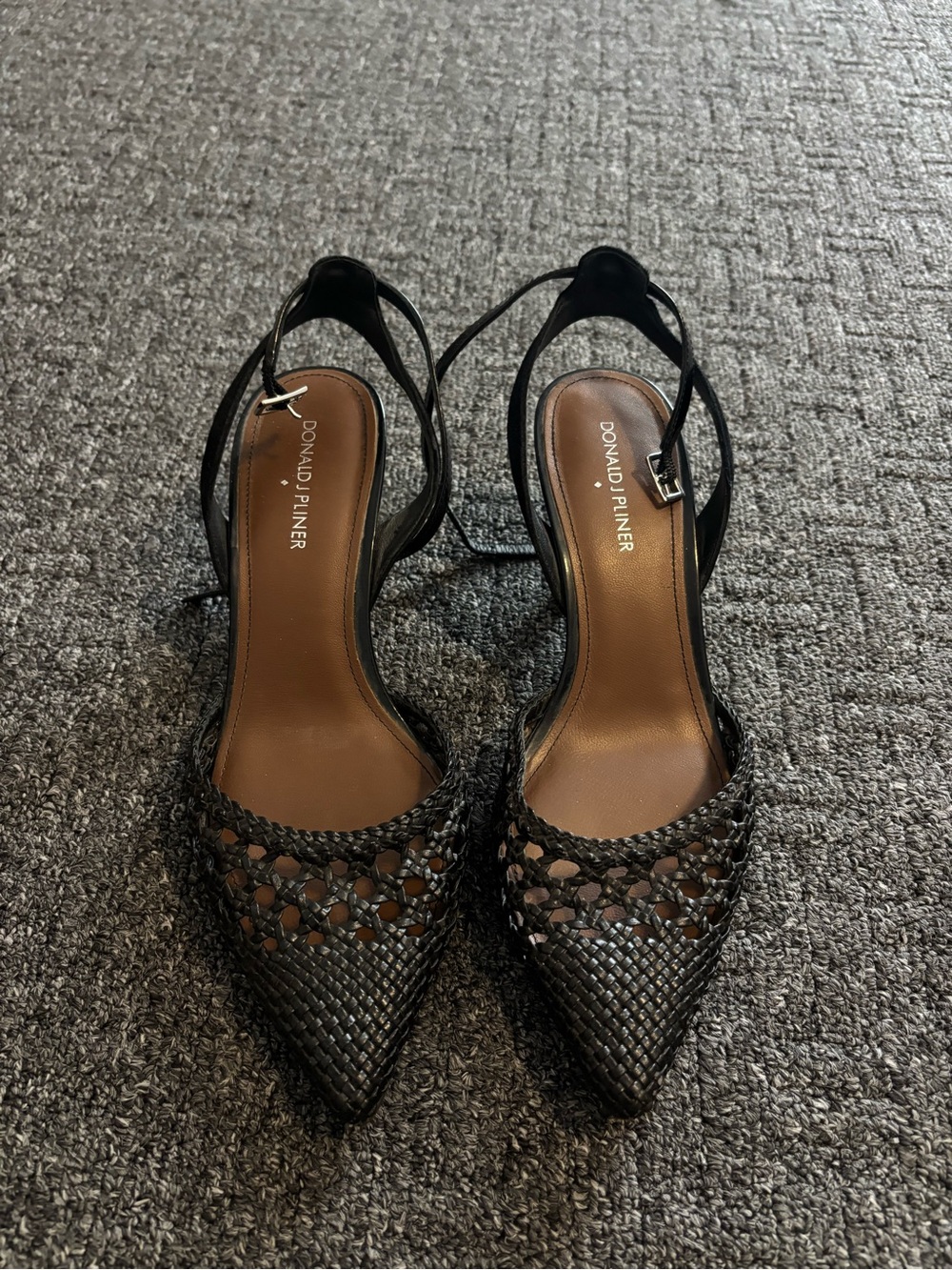 Donald J. Pliner Black Woven Pointed Slingback Pumps